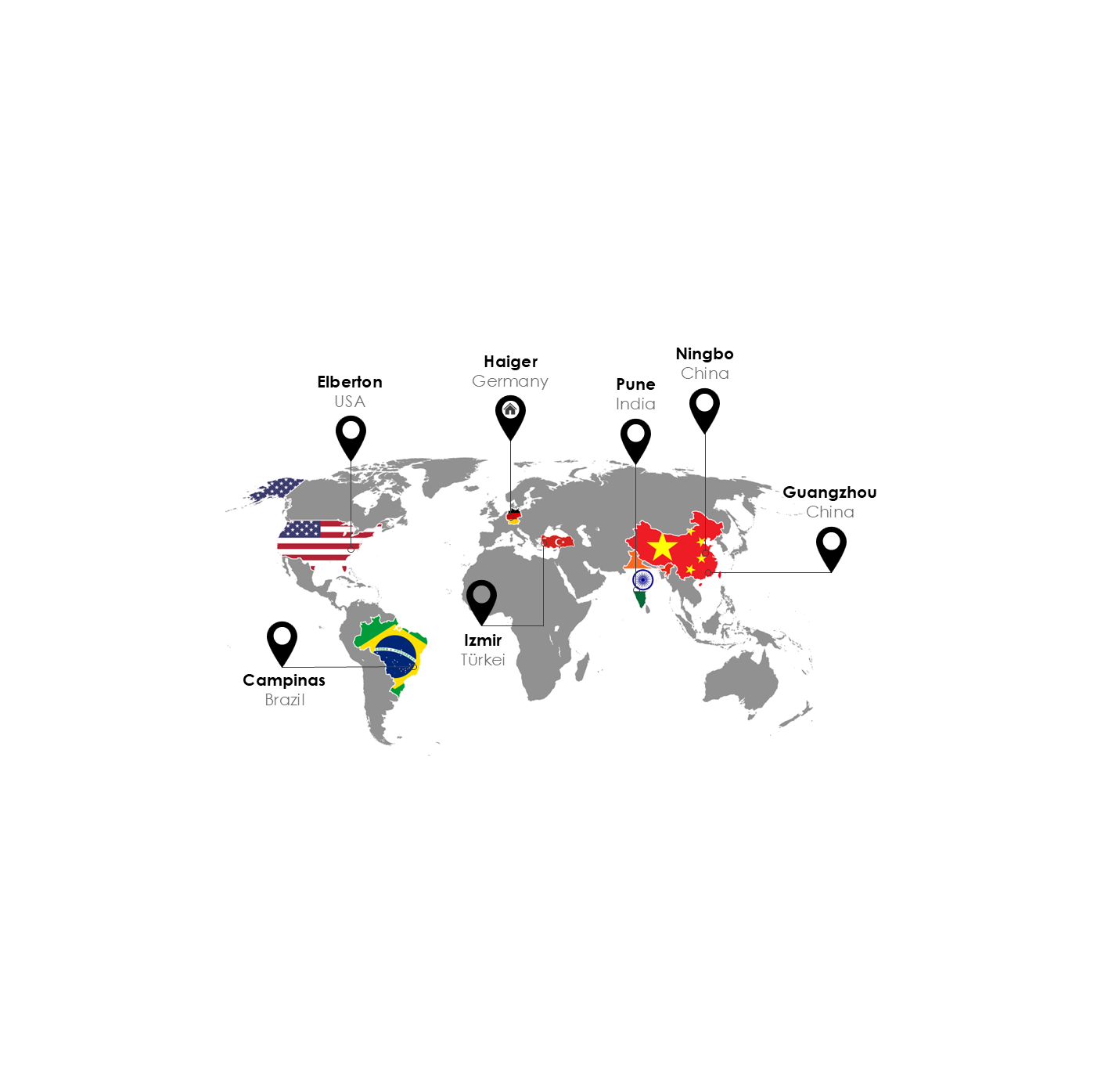 HWS, Hailo Wind Systems, Standorte, Weltkarte, Weltweit